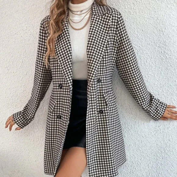 Classic Plaid Button up Blazer Jacket Minimalist - Picture 4 of 5